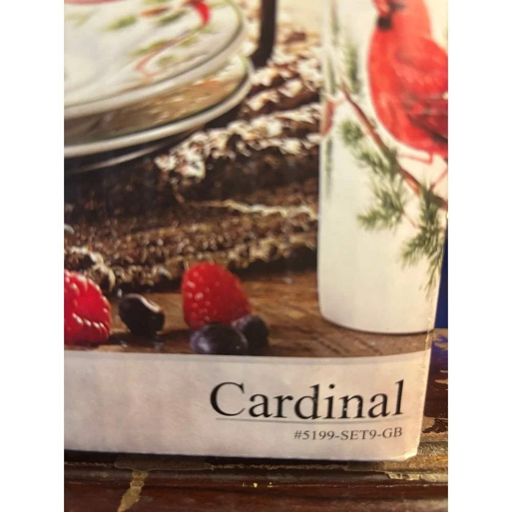 Christmas American Atelier At Home 9 pc. Stoneware Coffee Set Cardinal Bird NIB